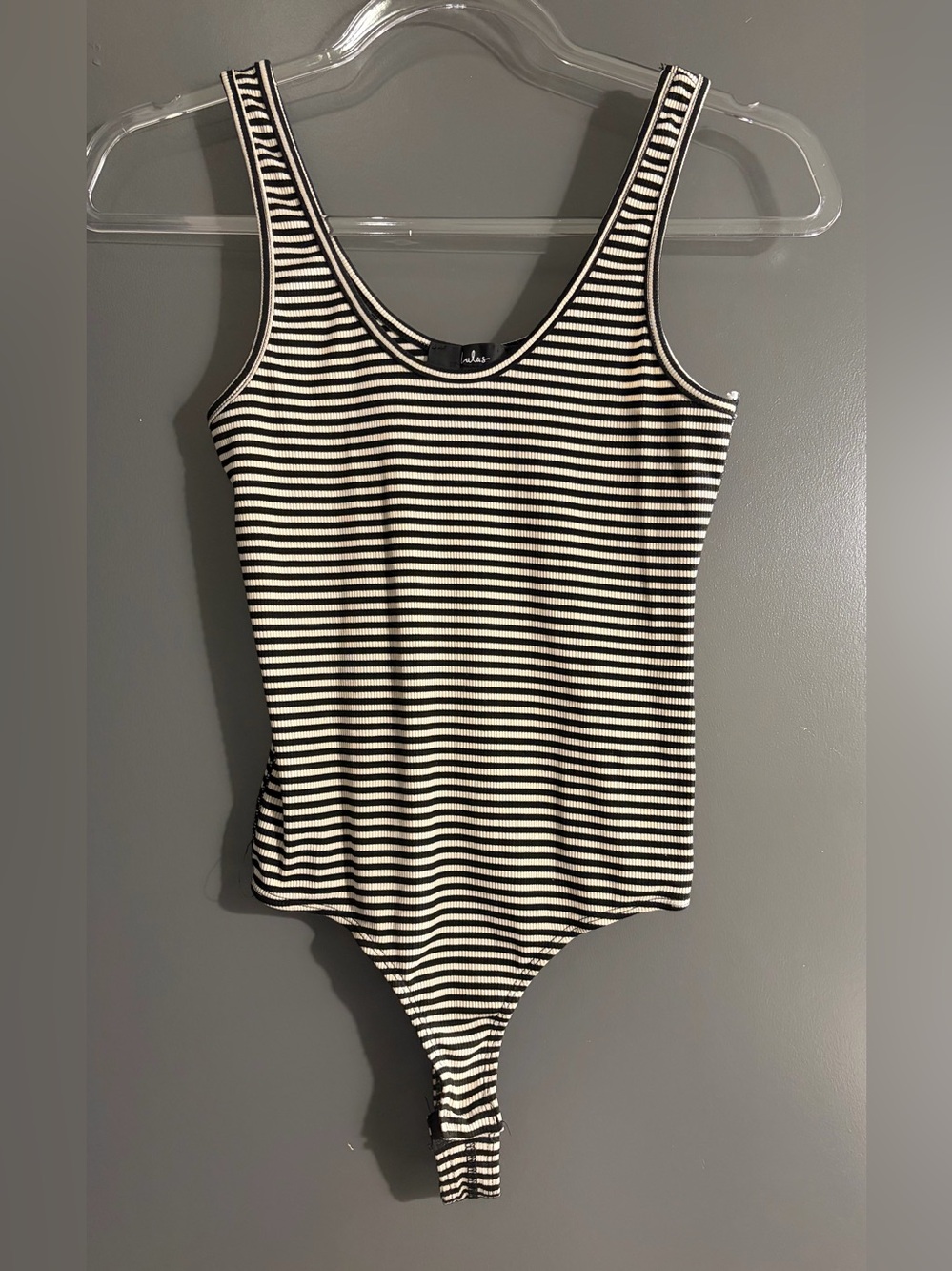 Lulus Keep It Classic Black And White Striped Ribbed Bodysuit Tank Women’s Small